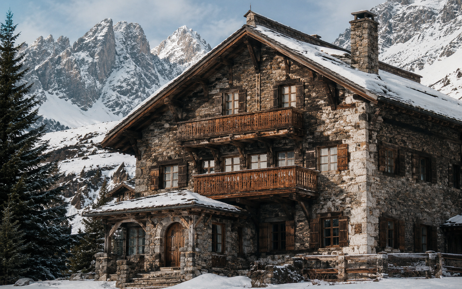 A historic stone mountain lodge